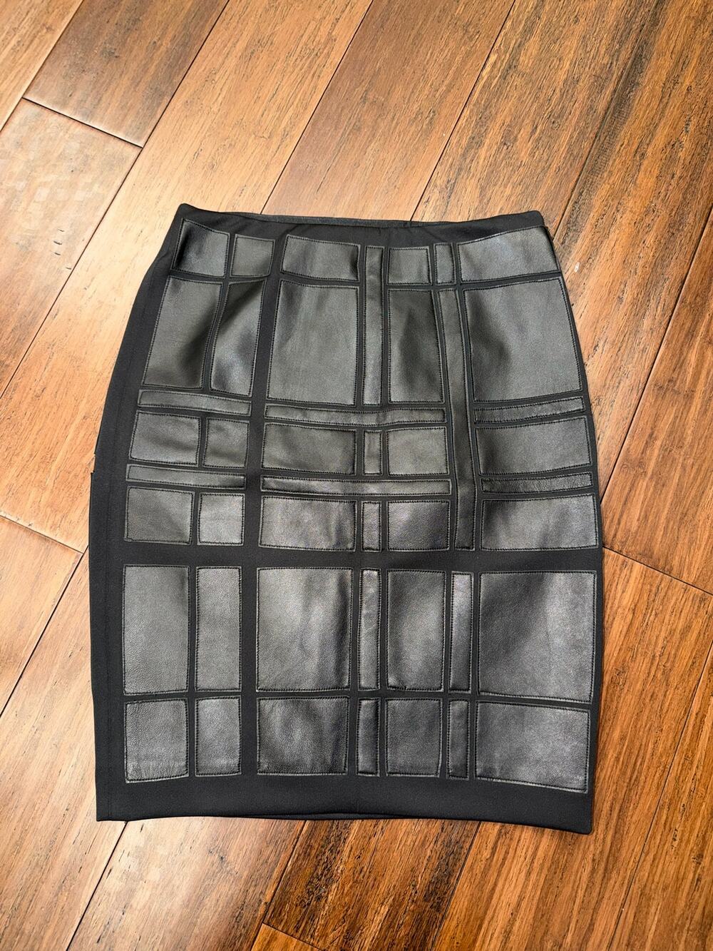 leather paneled mesh pencil skirt 4 Etcetera 90’s Y2K